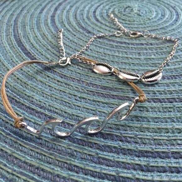 Bohemian Ocean Wave & Seashell Silver Anklet (U3) - Picture 4 of 6